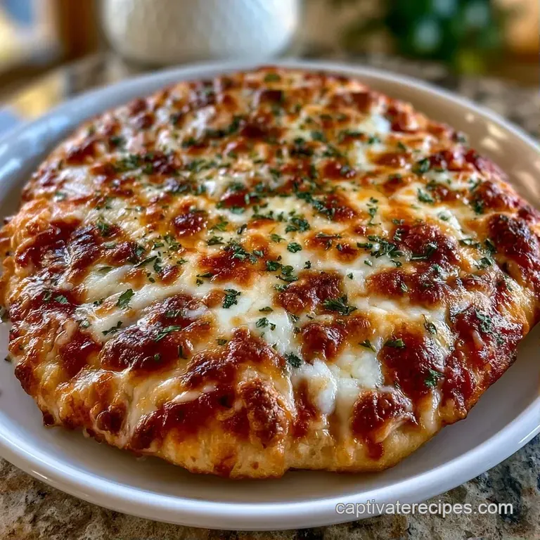Sliced golden flatbread on a white ceramic plate, garnished with fresh green herbs and a drizzle of olive oil.