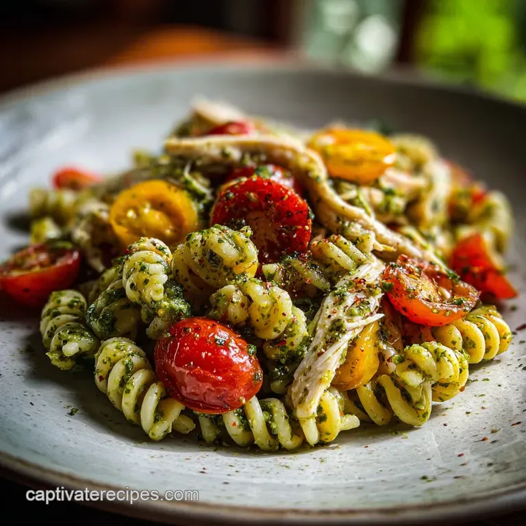 Quick Chicken Pesto Pasta Salad with Cherry Tomatoes in 15 Minutes