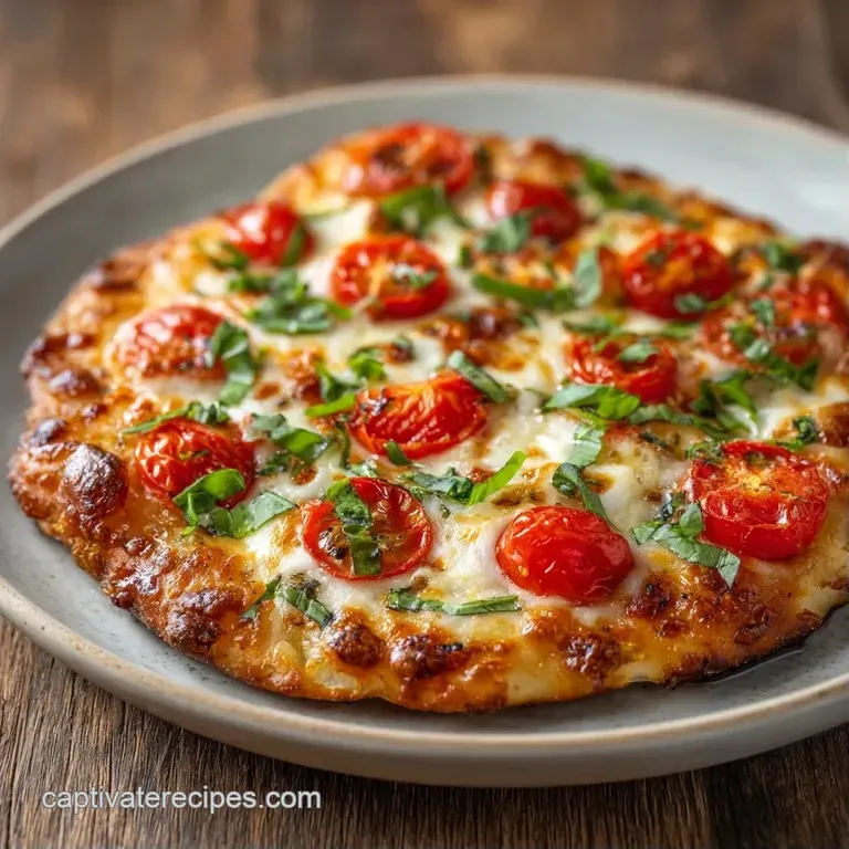Thin, golden-brown crust sliced into rectangles, topped with melted white cheese and aromatic green basil leaves.