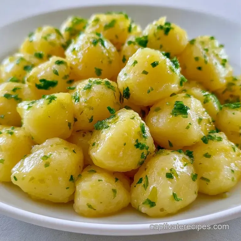 Chilled creamy potato salad served in a glass bowl, topped with sliced scallions and a dash of smoked paprika.