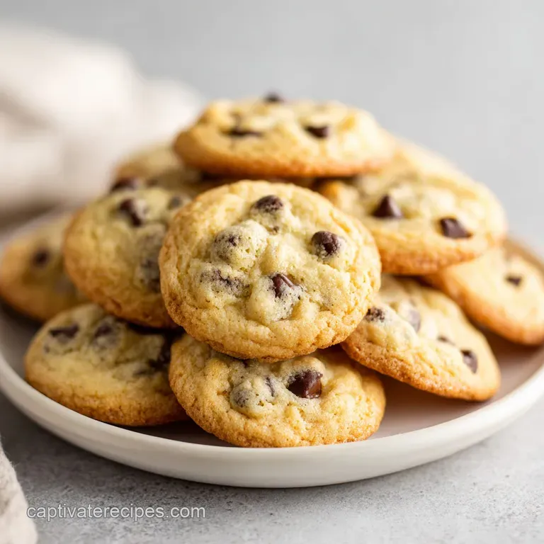 Neatly stacked mini cookies, tempting chocolate chips peeking out. Hints of crisp edges and soft centers. Simple, sweet de...
