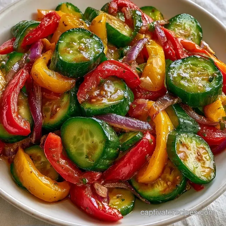 Bright red and green chopped vegetables served in a white ceramic bowl, topped with a sprinkle of fresh herbs.