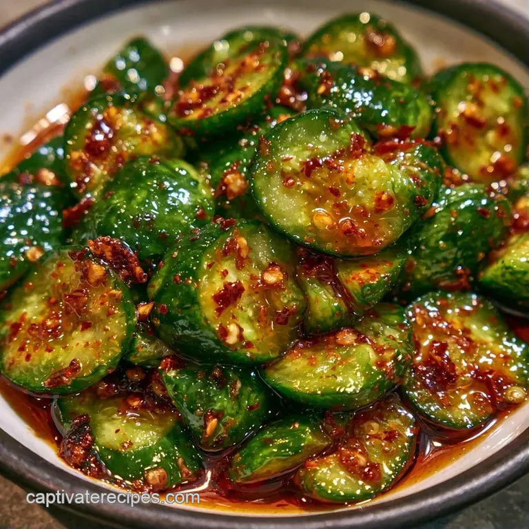 Chilled smashed cucumbers tossed in a translucent glaze, served in a minimal white bowl with a pair of chopsticks.