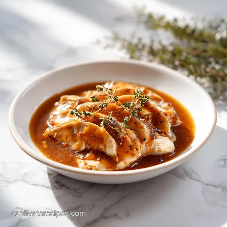 A perfectly portioned serving of tender chicken and vegetables, napped in luscious, creamy gravy.