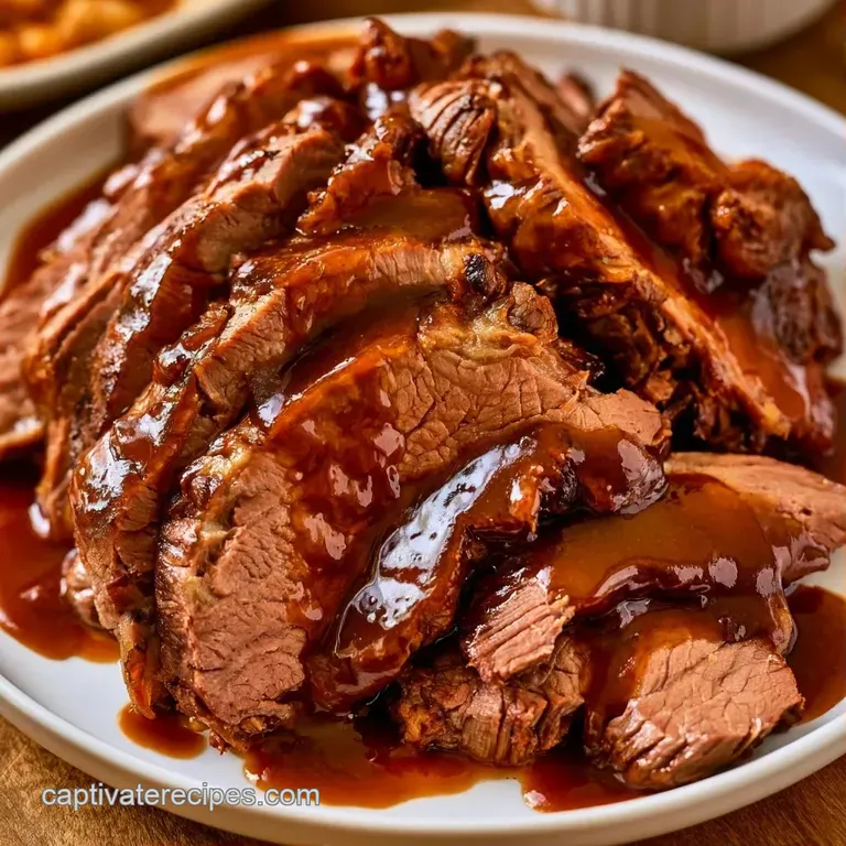 Slices of juicy beef and glazed root vegetables plated elegantly on white ceramic with a drizzle of glossy sauce.