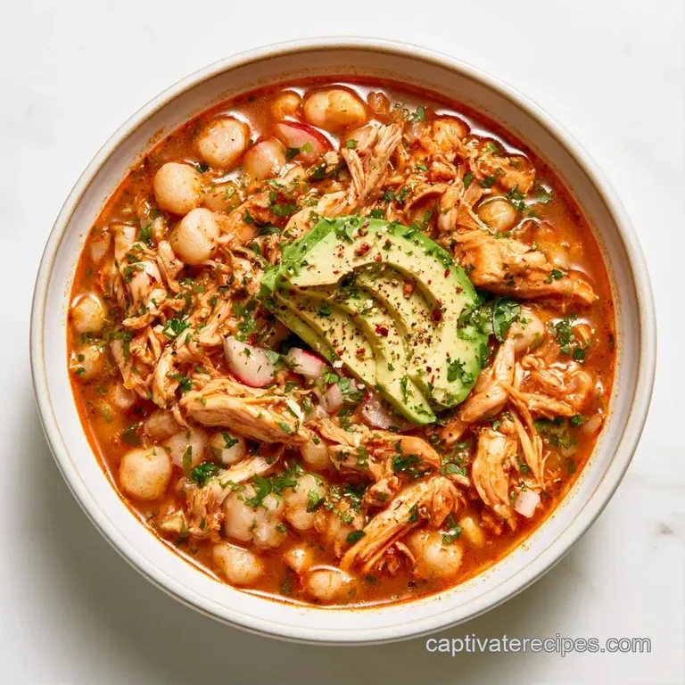 A rustic ceramic bowl filled with savory stew, topped with crisp shredded cabbage, sliced radishes, and lime wedges.