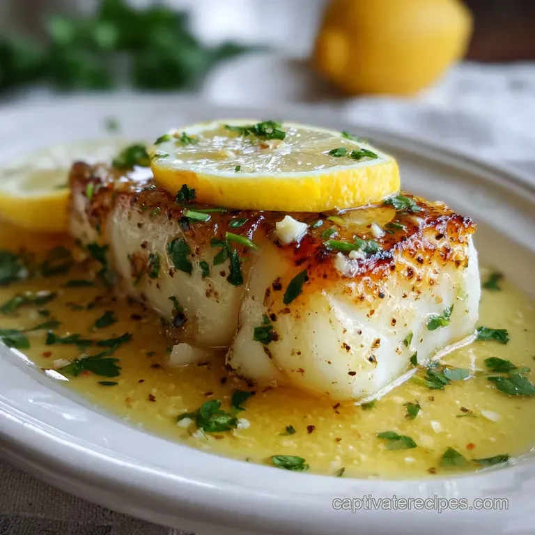 Pan-seared sea bass atop vibrant greens, lemon wedges adding a bright touch. Glossy fish skin beckons a delicious bite.