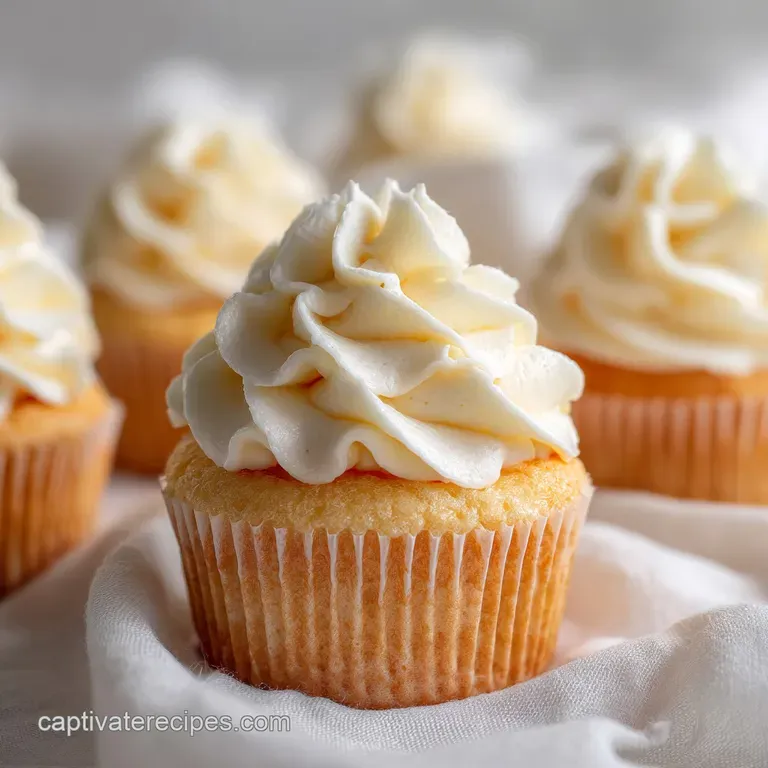 Elegant vanilla cupcake on a white plate, adorned with delicate edible flowers and a dusting of powdered sugar.