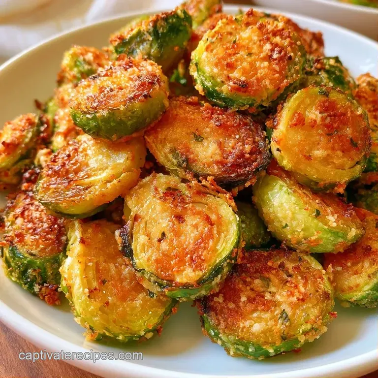 Charred green sprouts piled high on a white ceramic platter, garnished with shaved parmesan and a lemon wedge.