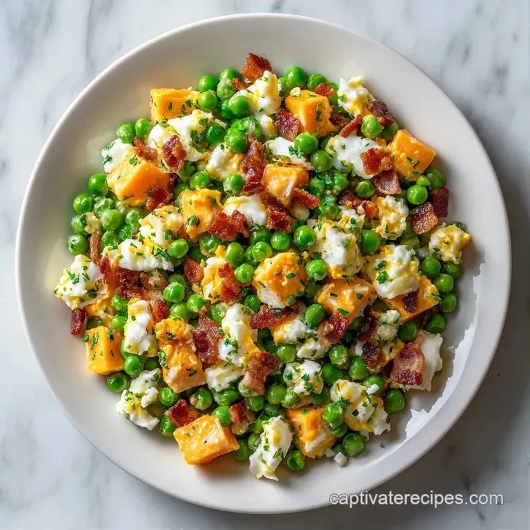Bright green peas and crumbled feta elegantly arranged on a slate platter with a fresh lemon wedge on the side.