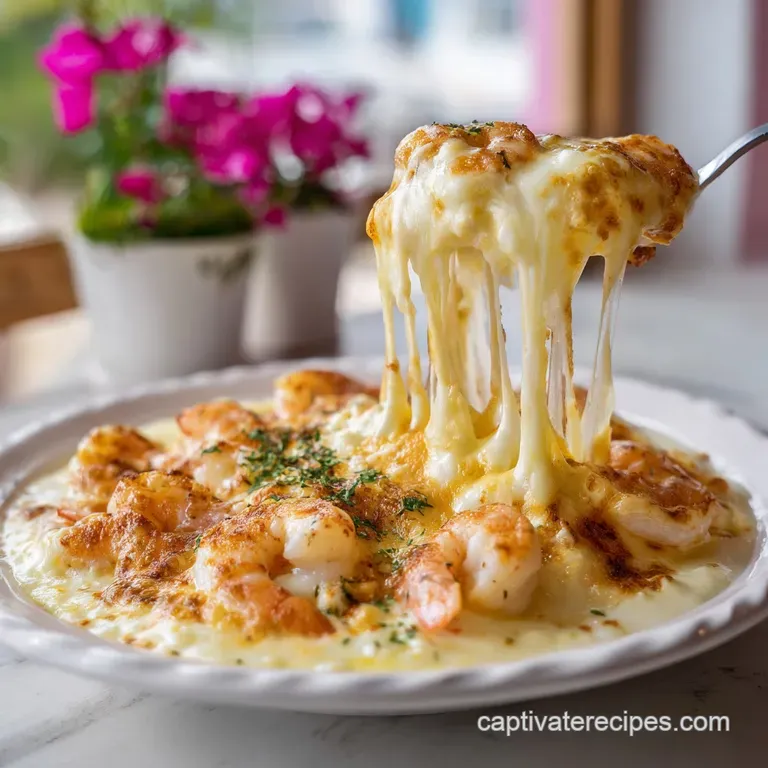 A scoop of creamy pasta and pink shrimp topped with fresh parsley on a matte black plate with a side of garlic bread.