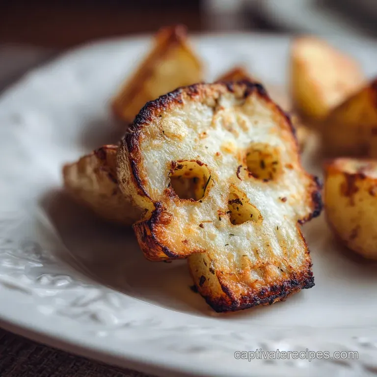 Crispy baked potato skull presented on a dark plate with a sprig of rosemary. Glistening with olive oil and savory herbs.