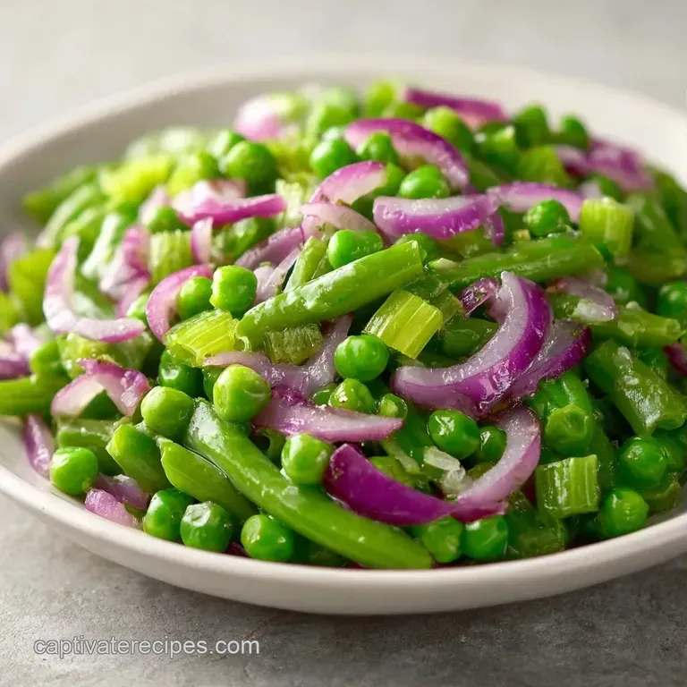 Vibrant green pea mixture elegantly plated with fresh mint leaves and a drizzle of olive oil on a ceramic dish.