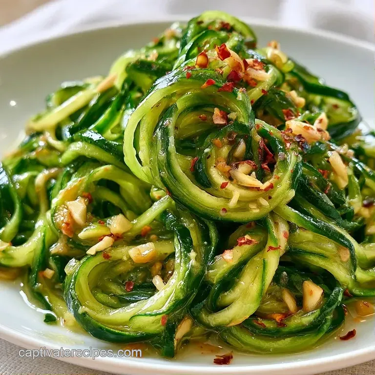 Twirled bright green vegetable spirals in a minimalist white bowl, topped with toasted pine nuts and herbs.